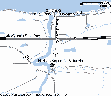Map to Narby's Superette & Tackle